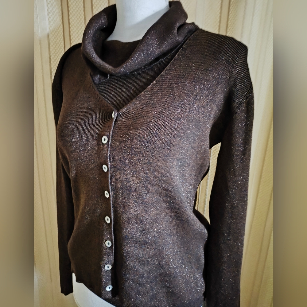 Sparkly Copper Silk Cardigan Set M